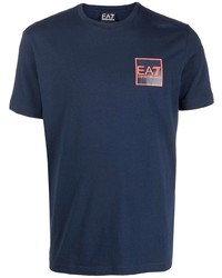 T-shirt à col rond imprimé bleu marine Ea7 Emporio Armani