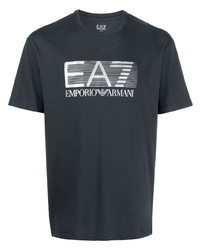 T-shirt à col rond imprimé bleu marine Ea7 Emporio Armani