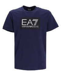 T-shirt à col rond imprimé bleu marine Ea7 Emporio Armani