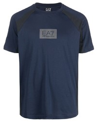 T-shirt à col rond imprimé bleu marine Ea7 Emporio Armani