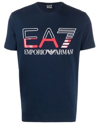 T-shirt à col rond imprimé bleu marine Ea7 Emporio Armani