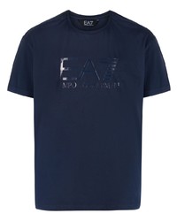 T-shirt à col rond imprimé bleu marine Ea7 Emporio Armani