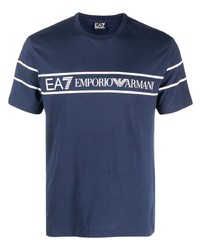 T-shirt à col rond imprimé bleu marine Ea7 Emporio Armani