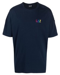 T-shirt à col rond imprimé bleu marine Ea7 Emporio Armani