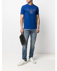 T-shirt à col rond imprimé bleu marine Emporio Armani