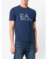 T-shirt à col rond imprimé bleu marine Ea7 Emporio Armani