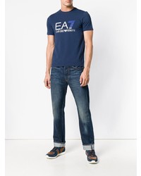 T-shirt à col rond imprimé bleu marine Ea7 Emporio Armani