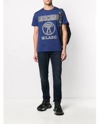 T-shirt à col rond imprimé bleu marine Moschino