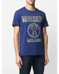 T-shirt à col rond imprimé bleu marine Moschino