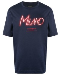 T-shirt à col rond imprimé bleu marine Emporio Armani