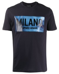 T-shirt à col rond imprimé bleu marine Emporio Armani