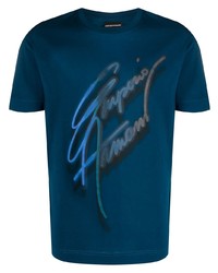 T-shirt à col rond imprimé bleu marine Emporio Armani