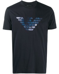 T-shirt à col rond imprimé bleu marine Emporio Armani