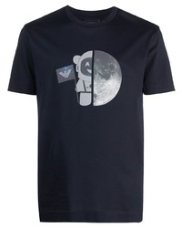 T-shirt à col rond imprimé bleu marine Emporio Armani