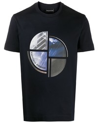 T-shirt à col rond imprimé bleu marine Emporio Armani