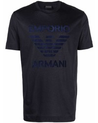 T-shirt à col rond imprimé bleu marine Emporio Armani