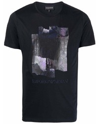 T-shirt à col rond imprimé bleu marine Emporio Armani