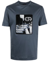 T-shirt à col rond imprimé bleu marine Emporio Armani