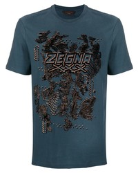 T-shirt à col rond imprimé bleu marine Ermenegildo Zegna