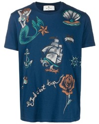 T-shirt à col rond imprimé bleu marine Etro