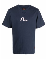 T-shirt à col rond imprimé bleu marine Evisu