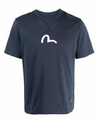T-shirt à col rond imprimé bleu marine Evisu