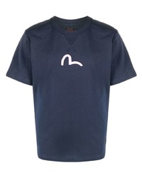 T-shirt à col rond imprimé bleu marine Evisu