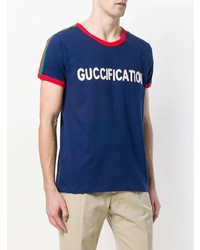 T-shirt à col rond imprimé bleu marine Gucci