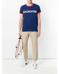 T-shirt à col rond imprimé bleu marine Gucci