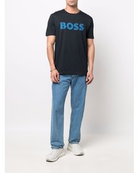 T-shirt à col rond imprimé bleu marine BOSS