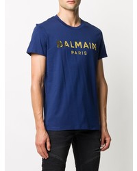 T-shirt à col rond imprimé bleu marine Balmain