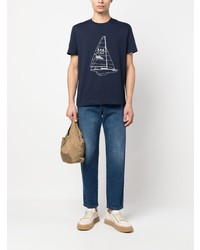 T-shirt à col rond imprimé bleu marine A.P.C.