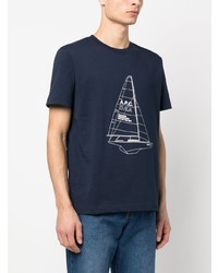 T-shirt à col rond imprimé bleu marine A.P.C.