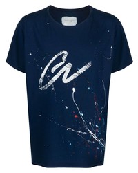 T-shirt à col rond imprimé bleu marine Greg Lauren