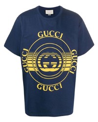 T-shirt à col rond imprimé bleu marine Gucci