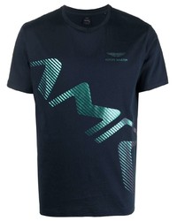 T-shirt à col rond imprimé bleu marine Hackett