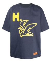 T-shirt à col rond imprimé bleu marine Heron Preston