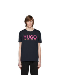 T-shirt à col rond imprimé bleu marine Hugo