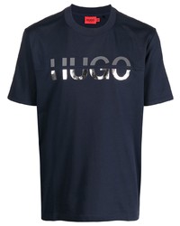 T-shirt à col rond imprimé bleu marine Hugo