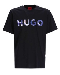 T-shirt à col rond imprimé bleu marine Hugo