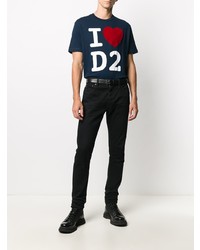 T-shirt à col rond imprimé bleu marine DSQUARED2