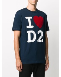 T-shirt à col rond imprimé bleu marine DSQUARED2