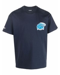 T-shirt à col rond imprimé bleu marine Jacquemus