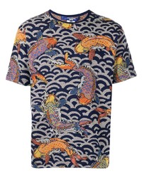 T-shirt à col rond imprimé bleu marine Junya Watanabe MAN