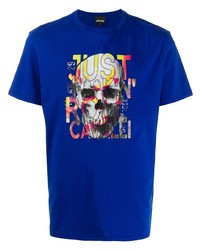 T-shirt à col rond imprimé bleu marine Just Cavalli