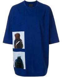 T-shirt à col rond imprimé bleu marine Juun.J