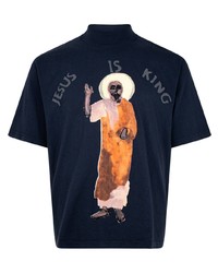 T-shirt à col rond imprimé bleu marine Kanye West