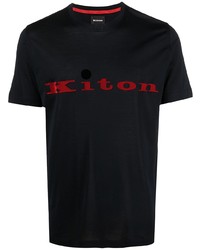 T-shirt à col rond imprimé bleu marine Kiton