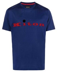 T-shirt à col rond imprimé bleu marine Kiton