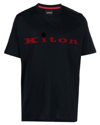 T-shirt à col rond imprimé bleu marine Kiton